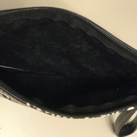 Black Leather Wristlet with Damask Floral Pattern - Picture 4 of 5